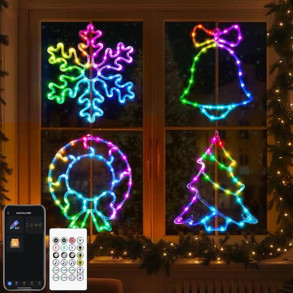 31.5 in. Big Snowflake Smart Lights Sparkleing DIY Color Changing Remote App Control 78 LED Prelit Window Hanging Lights
