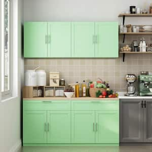 Green Wooden 63 in. W Buffet Sideboard, Storage Cabinet, with Wall Mounted Kitchen Cabinet (2 Parts)