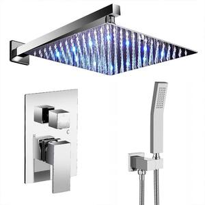 Black Shower Faucet Set LED Rainfall Shower Head Combo System w/ Mixin Valve Kit 