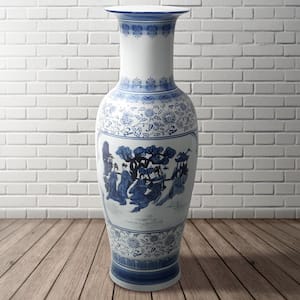 Oriental Furniture 36 in. Ladies Blue and White Porcelain Tung Chi Vase