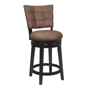 Kaede 40.25 in. Brown High Back Wood 26 in. Counter Stool with Chestnut Faux Leather Seat