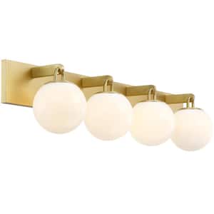 35.87 in. 4-Light Modern Gold Vanity Light with Opal Glass Shades