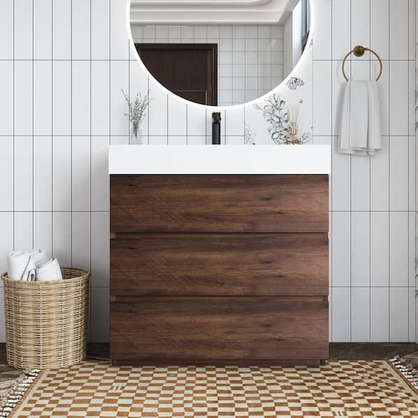 36 in. W x 18 in. D x 37 in. H Single Sink Freestanding Bath Vanity with White Cultured Marble Top in Walnut