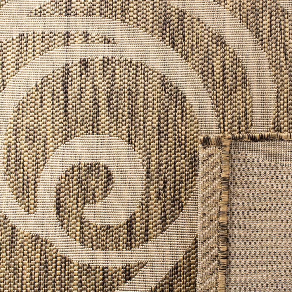 Coffee and Sand Floral Low Pile Indoor/Outdoor Area Rug