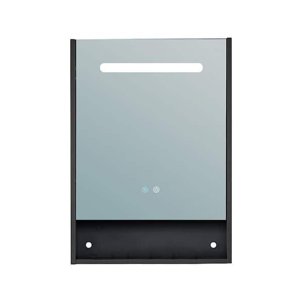 Unbranded 21 in. W x 30 in. H Small Rectangular Black Wood Surface Mount Medicine Cabinet with Mirror