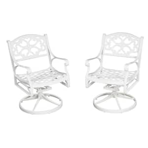 Sanibel 42 in. Swivel White 5-Piece Cast Aluminum Round Outdoor Dining Set with Green Cushions