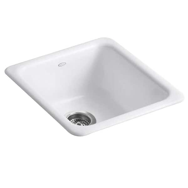 KOHLER Dual Mount Cast-Iron 17 in. Single Basin Kitchen Sink in White