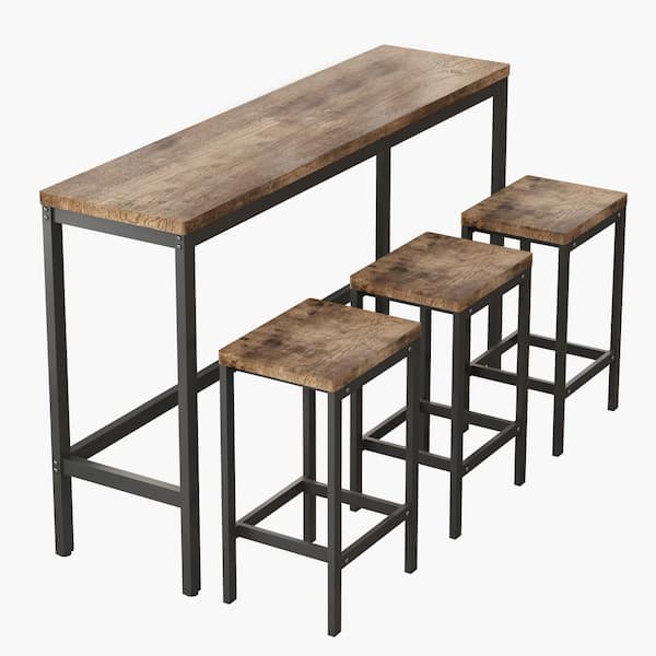 TIRAMISUBEST TD Garden 4-Piece Wood Outdoor Serving Bar Set Brown