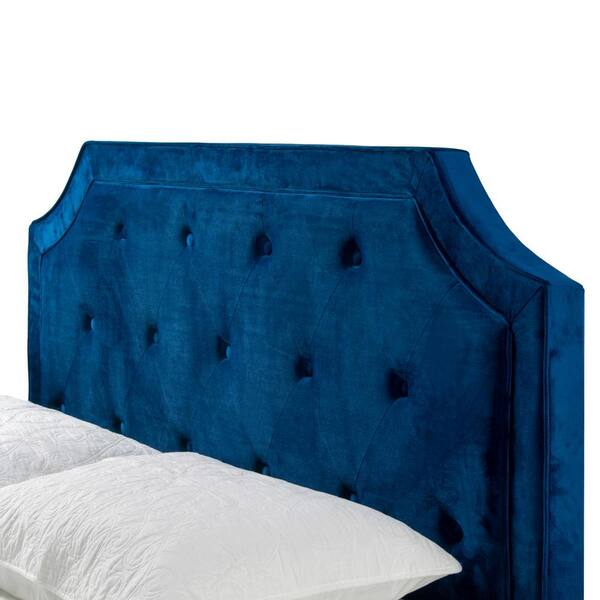 Glamour Home Aria Navy Blue Velvet Queen Bed with Piping and Button Tufting  GHUB-1369 - The Home Depot