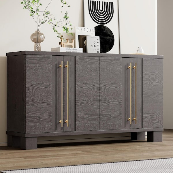 Nestfair Taupe MDF 60 in. W Sideboard Buffet Cabinet with Storage, Adjustable Shelves and Gold Handles