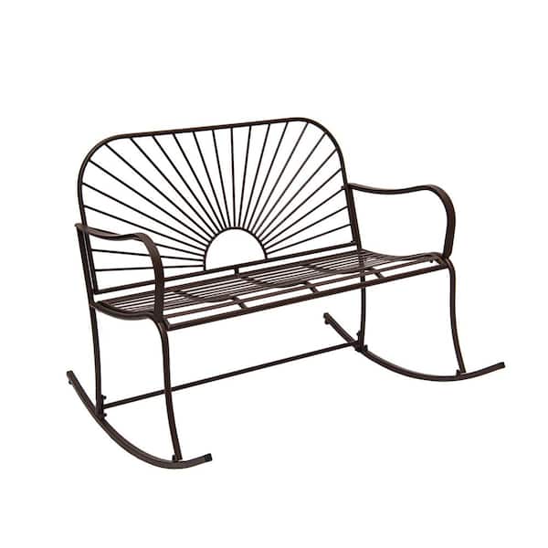 XBRAND 38.2 in. W 2-Person Seating Brown Metal Sun-Patterned Indoor/Outdoor Rocking Patio Glider