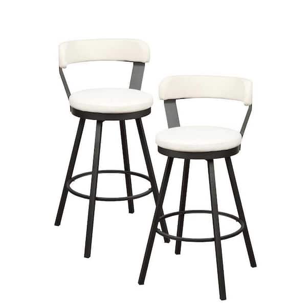 EVERGLADE HOME Avignon 40.5 in. Mottled Silver Low Back Metal Frame Swivel Bar Stool with White Faux Leather Seat (Set of 2)