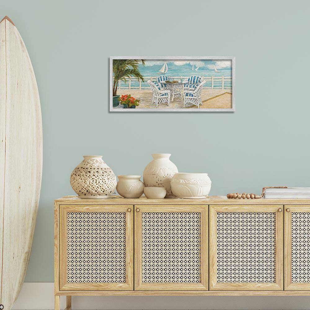 Summer Beach View Deck by Charlene Olson Gray Framed Nature Giclee Art Print 13 in. x 30 in. price history on PriceWatchPro