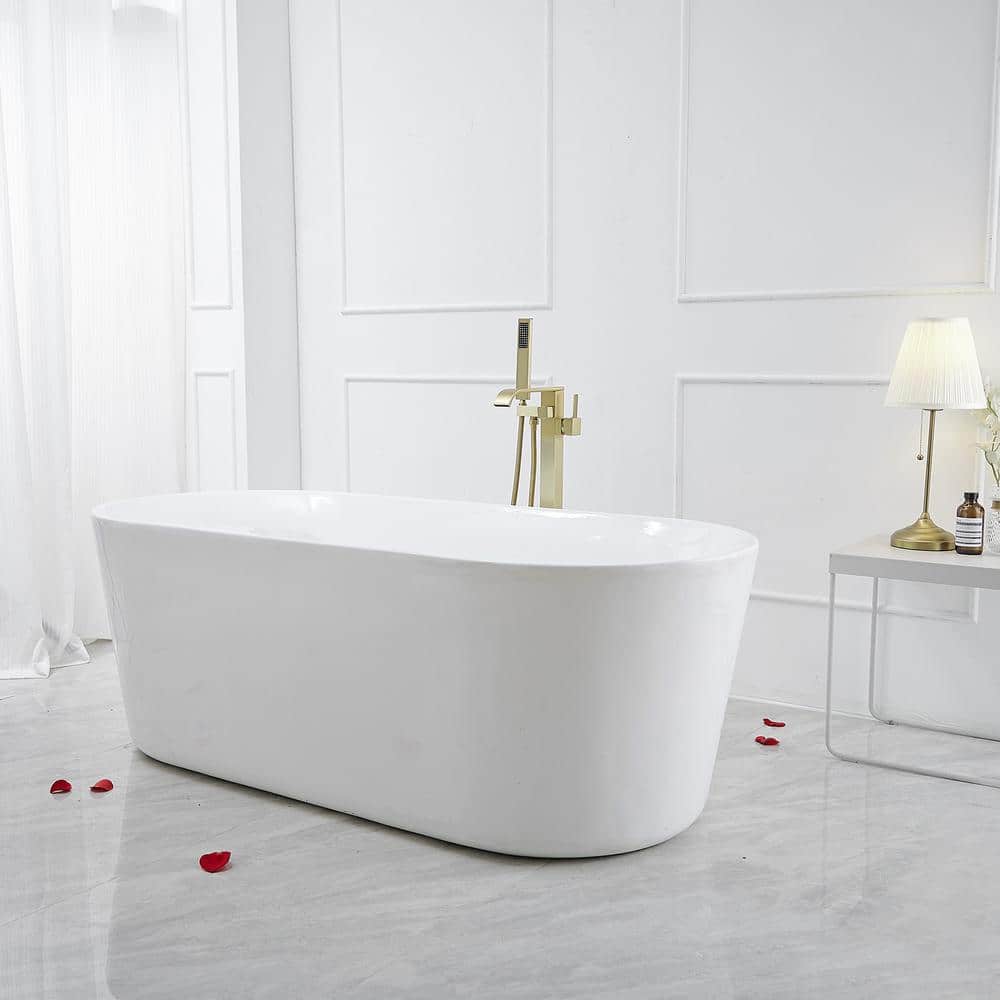 Brushed Gold Freestanding Roman Tub Faucet with Hand Shower
