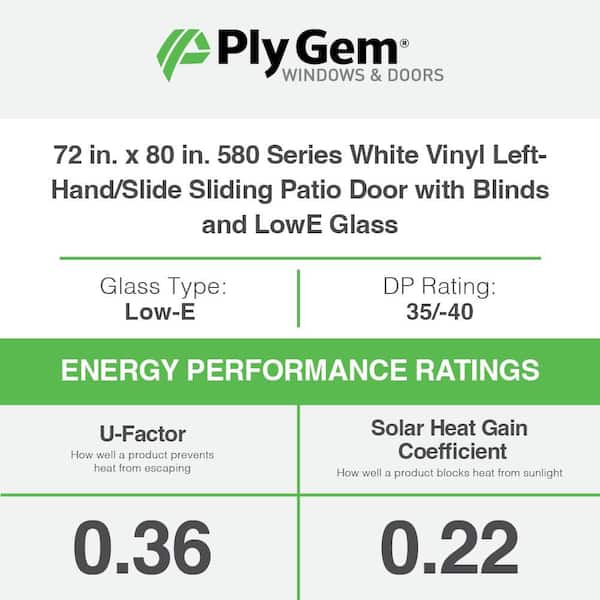 Ply Gem 72 in. x 80 in. 580 Series White Vinyl Left-Hand/Slide Ply Gem 72 in. x 80 in. 580 Series White Vinyl Left-Hand/Slide