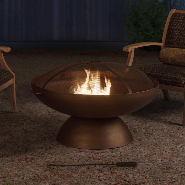 Sunjoy Denison 40 In X 22 83 In Extra Large Round Copper Wood Burning Firepit A301027200 The Home Depot