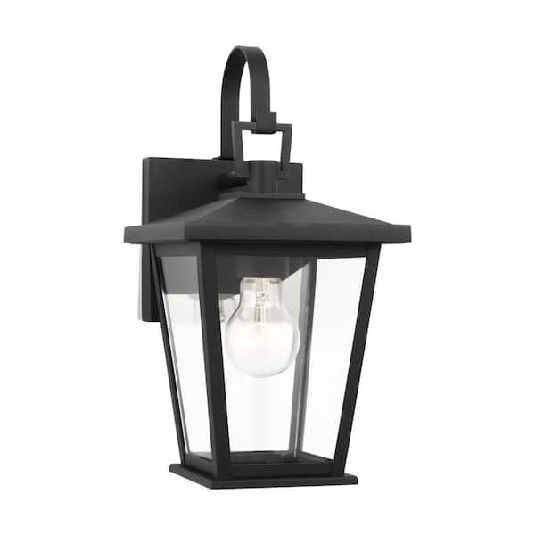 Linton 6.5 in. W x 12.625 in. H Textured Black Outdoor Hardwired Dimmable Wall Lantern Sconce with No Bulbs Included