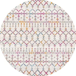 Moroccan Hype Boho Vintage Diamond Ivory/Multi 5 ft. Round Area Rug