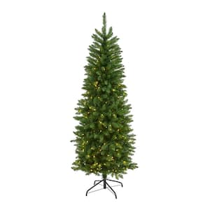6 ft. Pre-Lit Slim Green Mountain Pine Artificial Christmas Tree with 250 Clear LED Lights