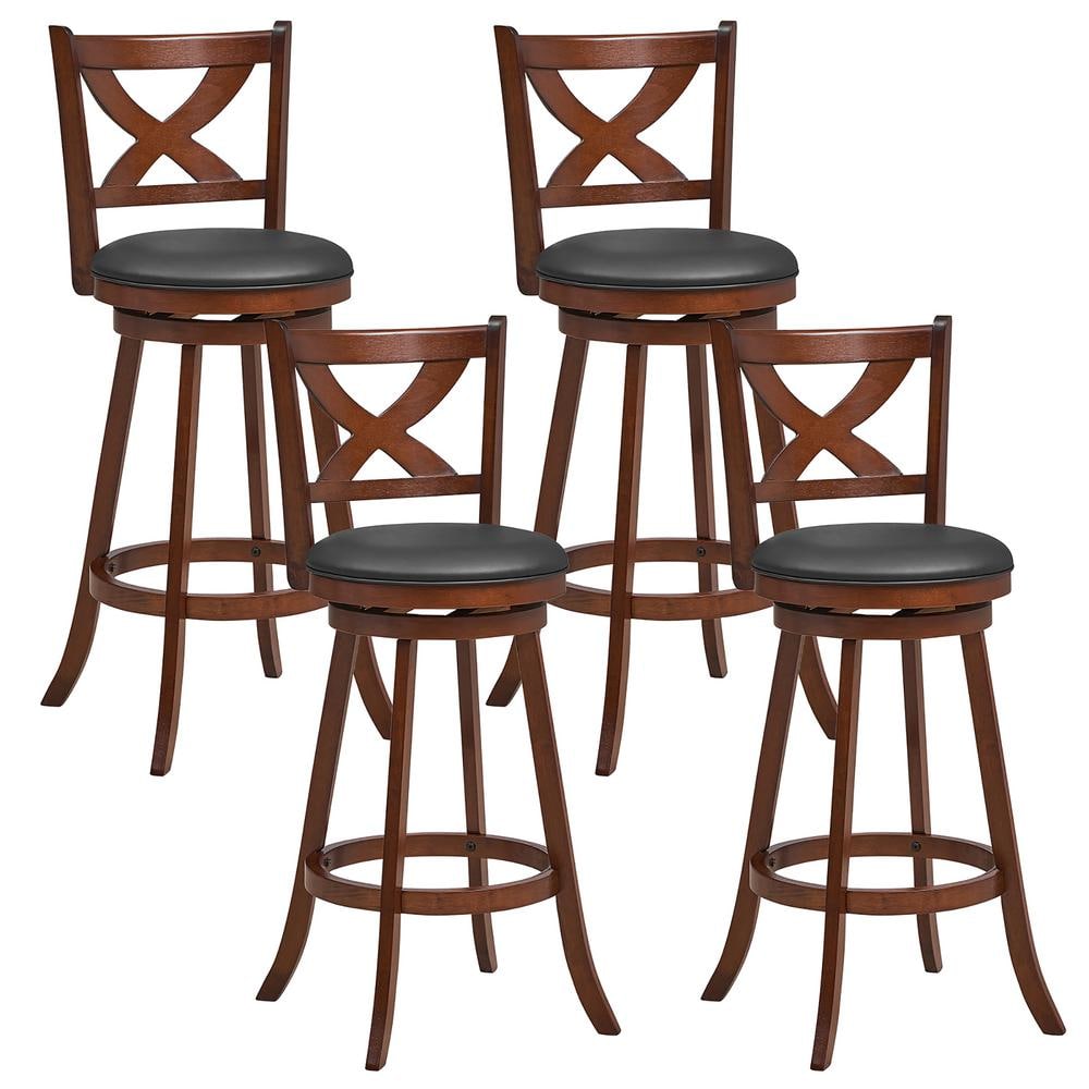 Gymax Espresso 30 in. Swivel Wooden Bar Stools Set of 4 Bar Height