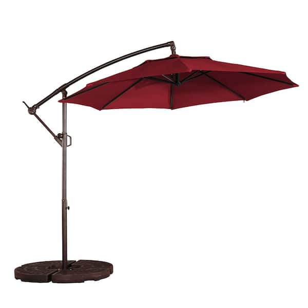 Boyel Living 10 ft. Outdoor Cantilever Hanging Patio Umbrella Waterproof and UV Resistant in Burgundy