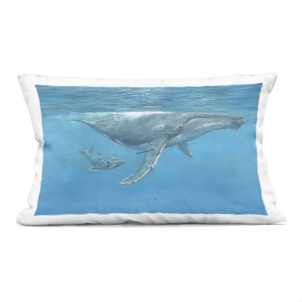 Humpback Whale Underwater Blue Print Zipper Polyester 14 in. X 20 in. Throw Pillow
