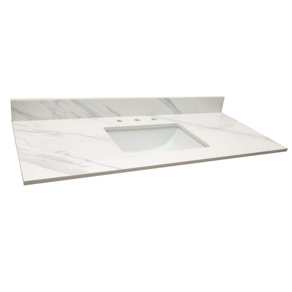 Calacatta Lumas 49-Inch White Marble Vanity Top with Single Sink