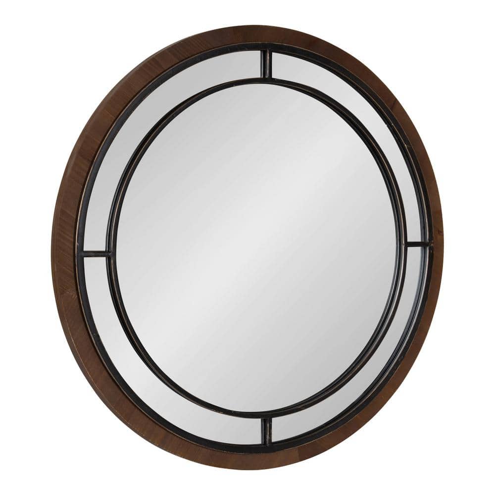 Audubon 28 in. x 28 in. Classic Round Framed Rustic Brown Wall Mirror