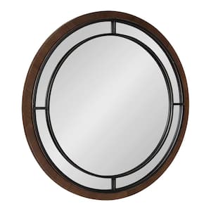 Audubon 28 in. x 28 in. Classic Round Framed Rustic Brown Wall Mirror