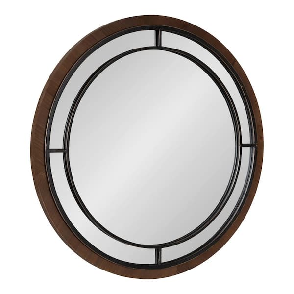 Kate and Laurel Audubon 28 in. x 28 in. Classic Round Framed Rustic Brown Wall Mirror