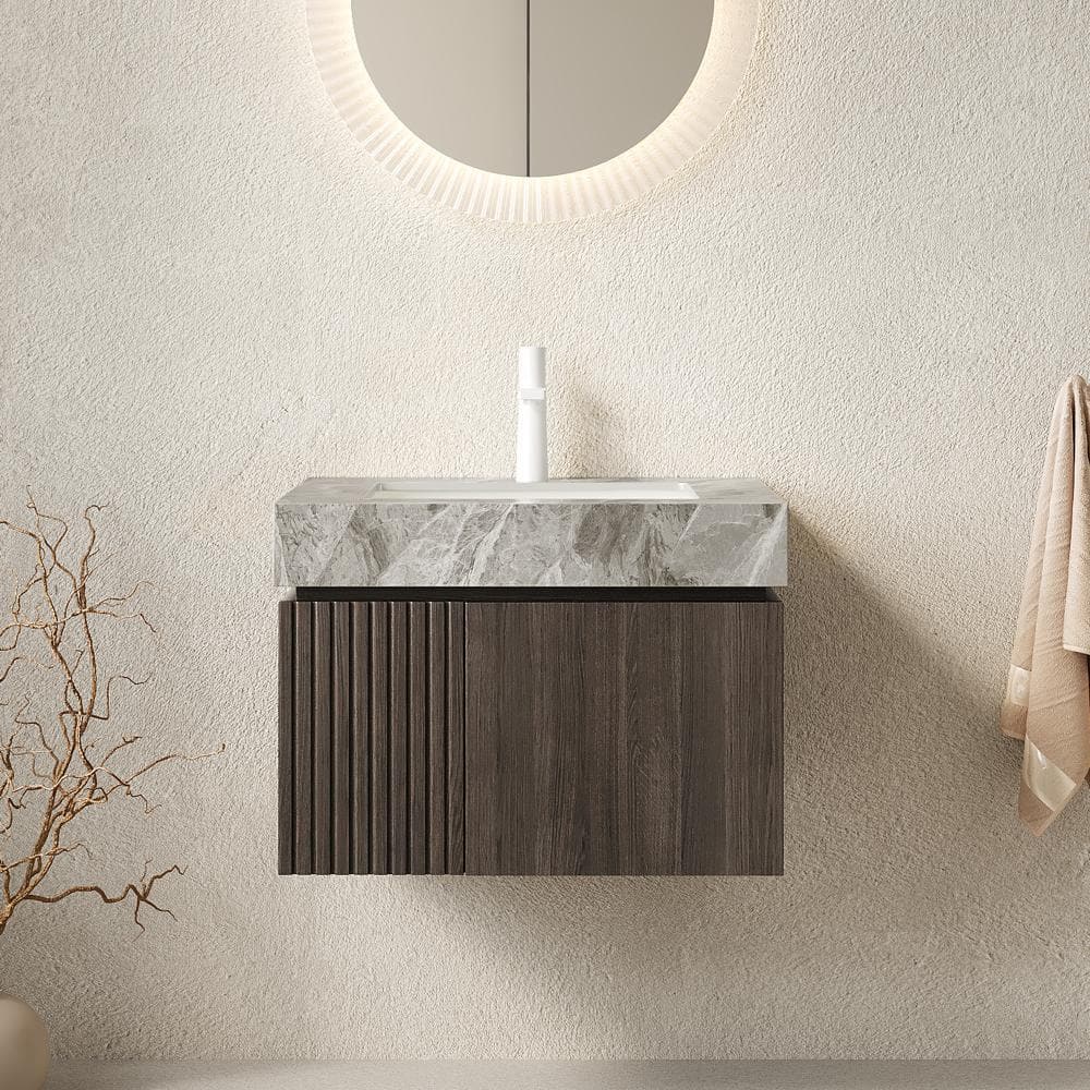 MURI 24 in. Floating Bathroom Vanity with Sink, Light Gray Sintered Stone Top, Ceramic Basin, Espresso Woodgrain price history on PriceWatchPro
