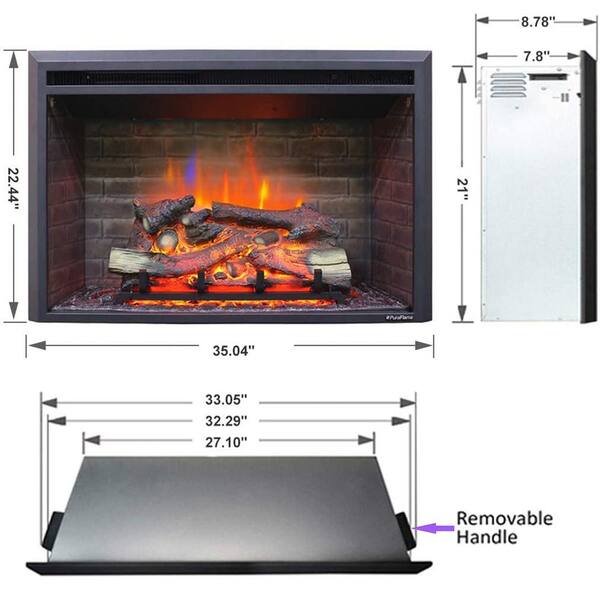 PuraFlame 33 in. W x 21 in. H Electric Fireplace Insert with Fire Crackling  Sound, 750/1500W, Black HM302A - The Home Depot