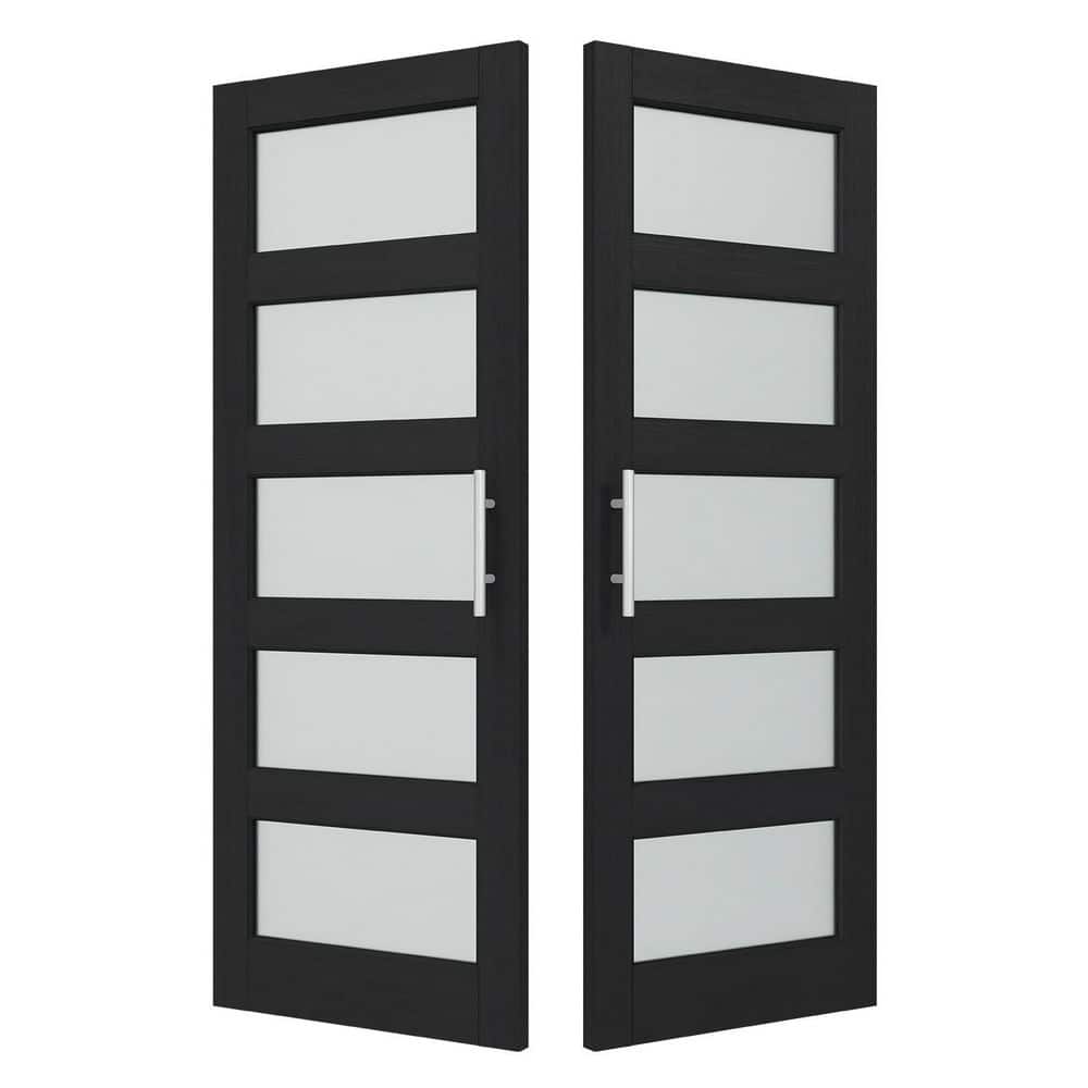 48 in. x 80 in. 5-Lite Black PVC Covering, Frosted Glass, MDF, Pantry Door, Interior Door Slab with Ball Catch price history on PriceWatchPro