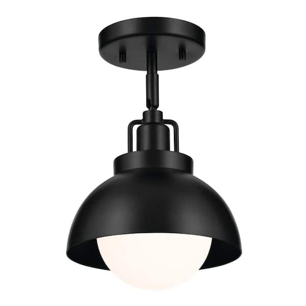 KICHLER Niva 8 in. 1-Light Black Hallway Modern Convertible Semi-Flush Mount Ceiling Light