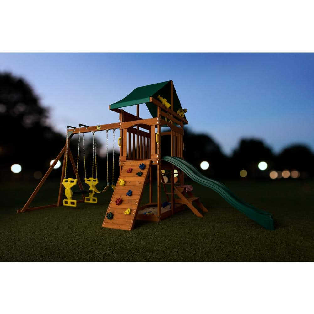 Sky View Cedar Backyard Playset with Swings and Slide