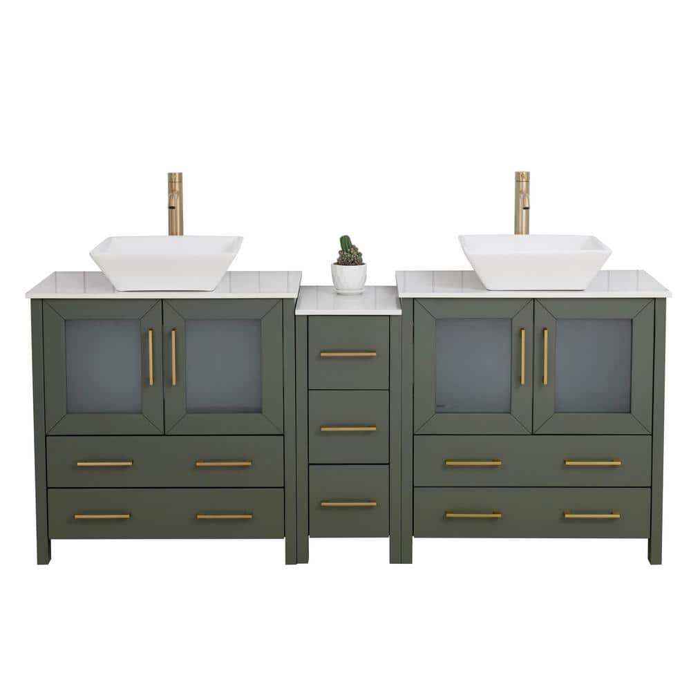 72 in. W Double Basin Vintage Green Bath Vanity with White Engineered Marble Top and Mirror price history on PriceWatchPro