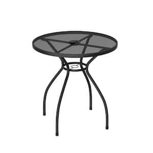 27.6in x 27.6in x 28.1in Black Frame Metal Patio Dining Table with Umbrella Hole, Weather-Resistant Table for Lawn, Pool