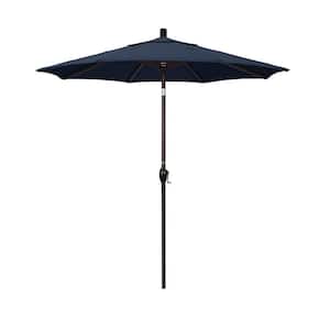 7.5 ft. Bronze Aluminum Market Patio Umbrella with Push Tilt Crank Lift in Spectrum Indigo Sunbrella