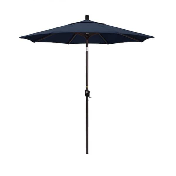 California Umbrella 7.5 ft. Bronze Aluminum Market Patio Umbrella with Push Tilt Crank Lift in Spectrum Indigo Sunbrella