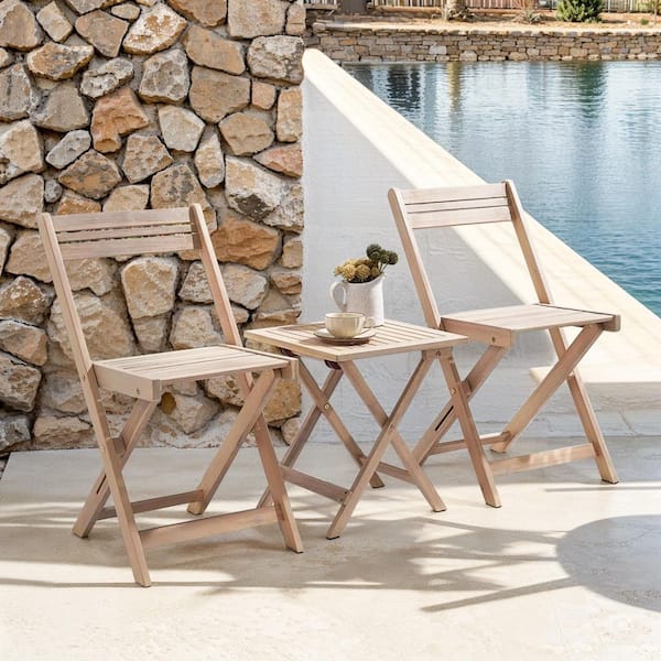 Yangming Outdoor 3-Piece Wood Foldable Instant Outdoor Bistro Set with Square Coffee Table, No Assembly Required