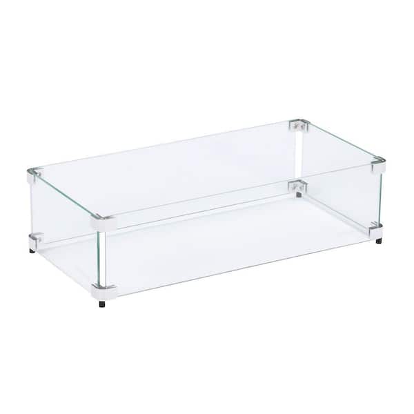 23.5 in. x 11.5 in. Tempered Glass Fire Pit Wind Guard for 18 in. x 6 in. Rectangular Drop-In Fire Pit Pan