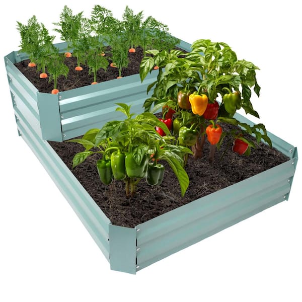 Sunnydaze 34.5 in. x 47 in. x 17.75 in. 2-Tier Galvanized Steel Raised Garden Bed Green