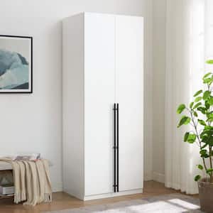 Lee White 31.5 in. Freestanding Wardrobe with 1-Hanging Rod, 3-Shoe Shelves and 1-Basic Shelf