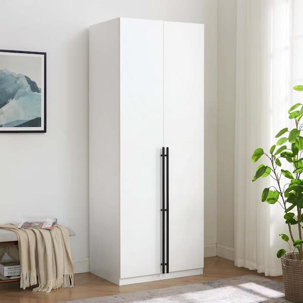 Manhattan Comfort Lee White 31.5 in. Freestanding Wardrobe with 1-Hanging Rod, 4-Shelves and SNAP Tool-Free Assembly