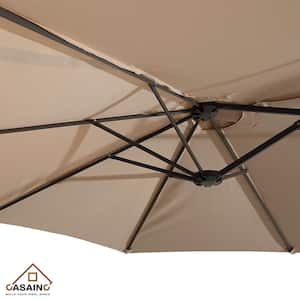 15 ft. Steel Market Patio Umbrella Double-Sided Twin Large Patio Umbrella with Base in Tan