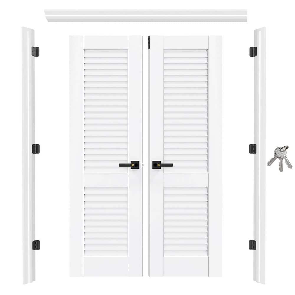 TENONER 48 in. x 80 in. Primed Wood Louver Door with Quick