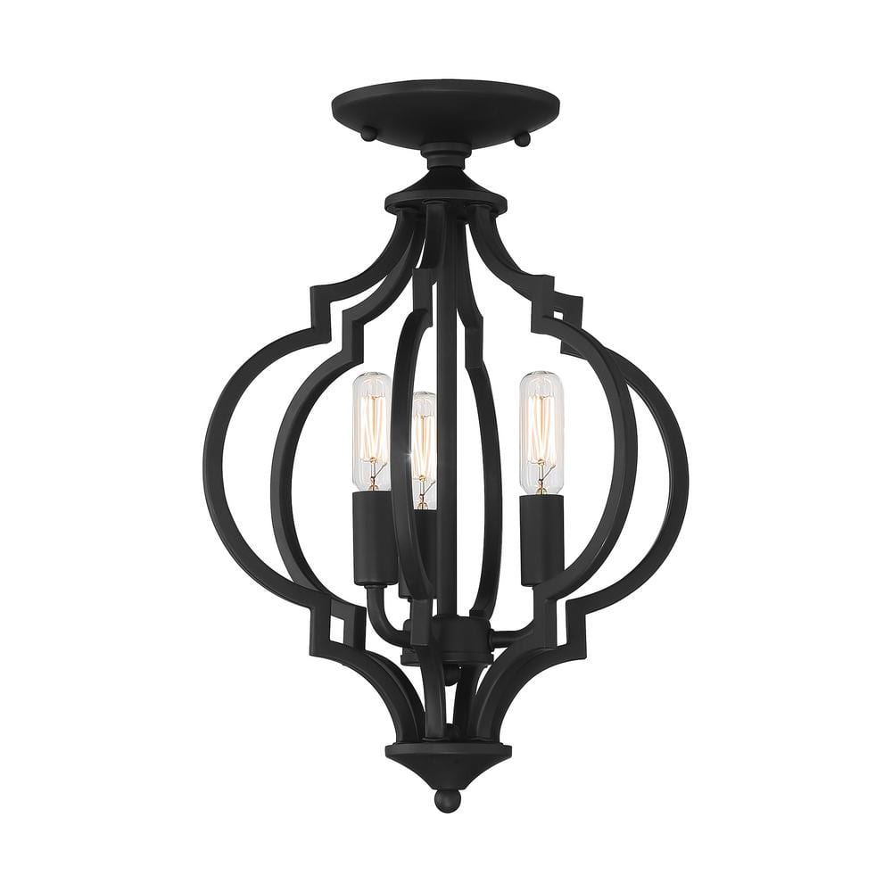 Matte Black Quatrefoil 3-Light Semi-Flush Mount Pendant