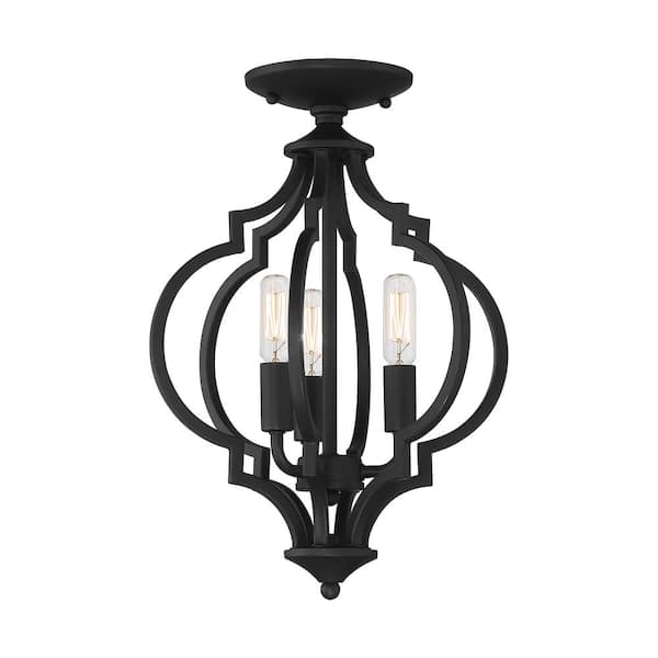TUXEDO PARK LIGHTING 11 in. W x 16 in. H, 3-Light Matte Black Semi- Flush Mount Ceiling Light