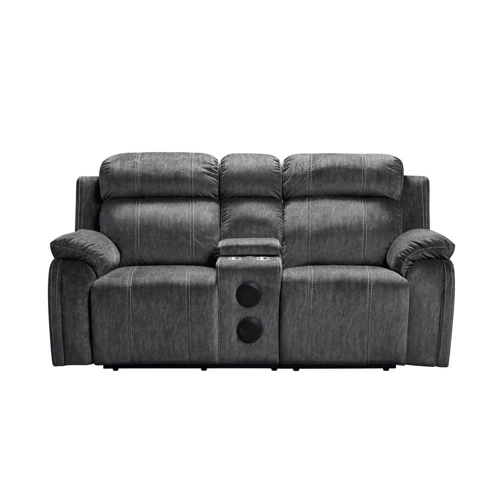 Shadow Gray Velvet Loveseat with Pillow-top Arm and Cup Holder