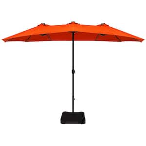 15 ft. Market Double-Sided Solar Crank 36-Lights Base LED Patio Umbrella in Orange